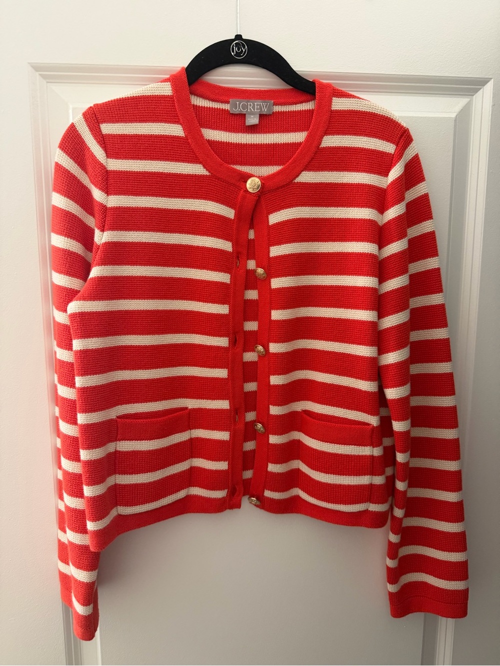 J. Crew Emilie Red and Cream Striped Sweater with Gold Buttons *NEVER WORN*